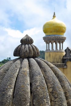 Yellow tower of Pena Palace in Sintra, Portugal