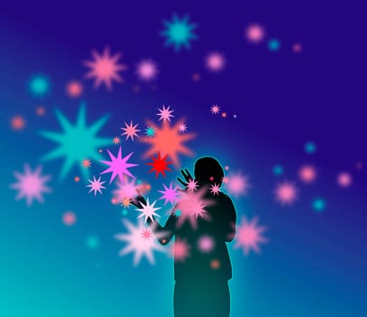 Wizard Stars Fireworks Blue Cyan Gradient