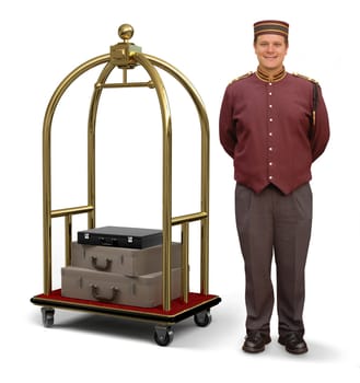 Bellhop with Luggage Cart
