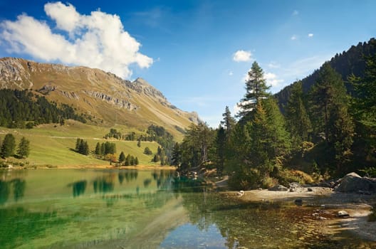 Mountain lake near Preda in the Albula Valley
