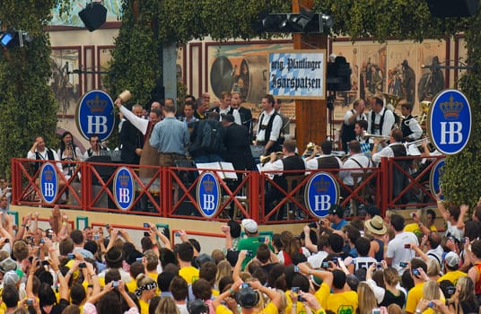 First day of the Oktoberfest in the Hofbräu tent