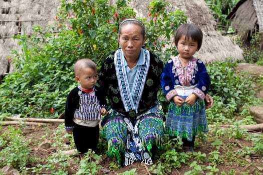 Children with Woman of Asia,Meo Ethnic Group,Hmong