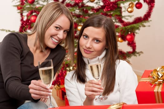 Two women with Christmas present
