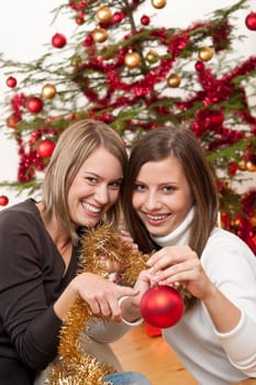 Two women with Christmas decoration