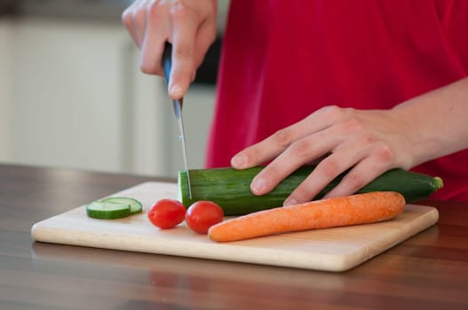 Preparing food and cleaning vegetables