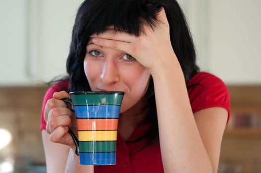 Woman has headache and flu