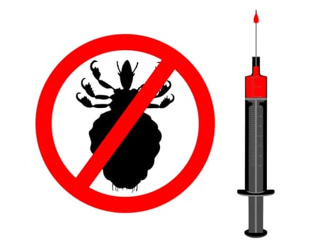 Prohibition sign for lice and vaccine syringe