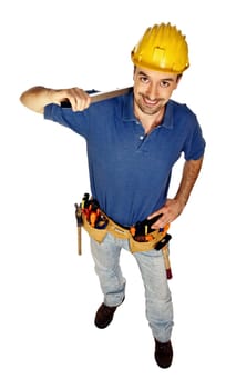 young handyman on white