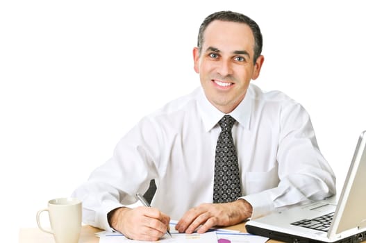 Office worker studying reports