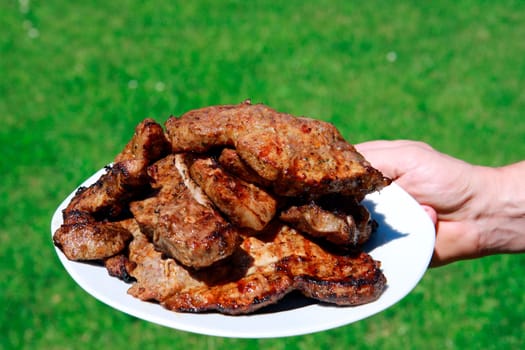 grilled pig meat on plate