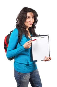 Young student woman with backpack