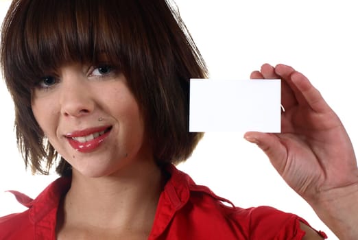 Woman with business card