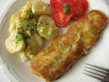 Fish fillet with potato salad