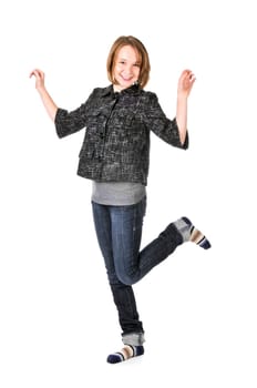 Teenage girl on white background