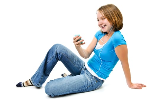 Teenage girl listening to music
