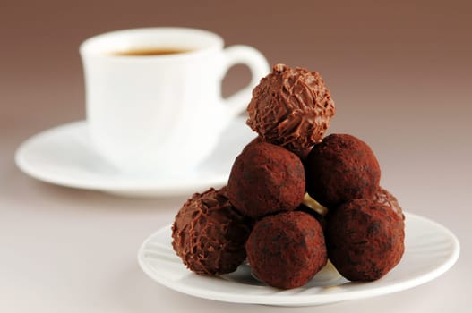 Chocolate truffles and coffee