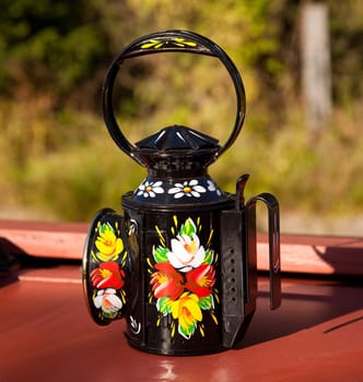 Hand painted traditional decorated oil lamp