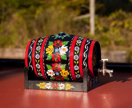 Hand painted traditional decorated drinking barrel