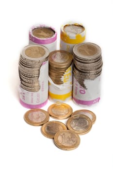 Euro Coins in Paper Roll