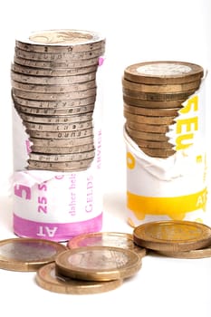Euro Coins in Paper Roll