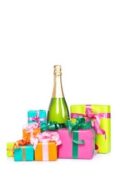 Gifts and champagne bottle