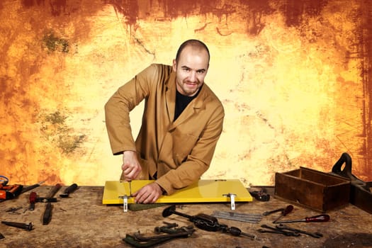 carpenter at work grunge background