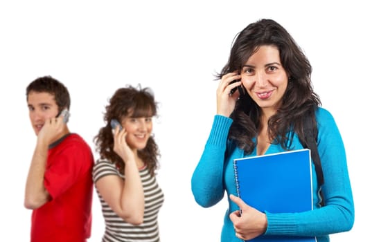 Student woman talking with phone