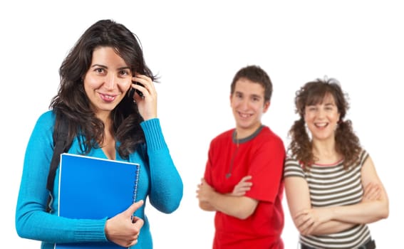 Student woman talking with phone