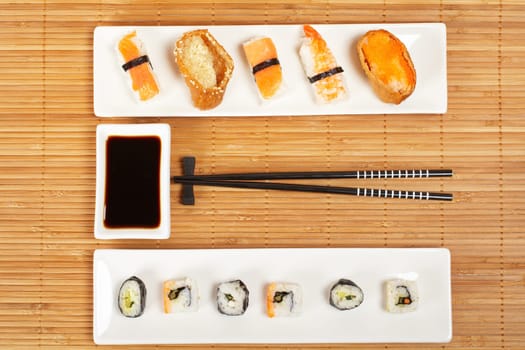 Sushi and soy sauce