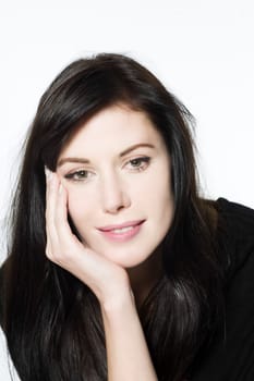 studio shot portrait on isolated white background of a Beautiful Funny Woman expressive