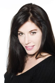 studio shot portrait on isolated white background of a Beautiful Funny Woman expressive