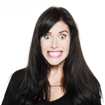 studio shot portrait on isolated white background of a Beautiful Funny Woman expressive