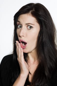 studio shot portrait on isolated white background of a Beautiful Funny Woman expressive