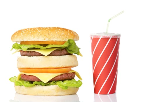 Cheeseburger and soda drink