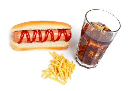 Hot dog, soda and french fries