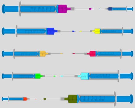 Illustration of stuffed syringes on gray background