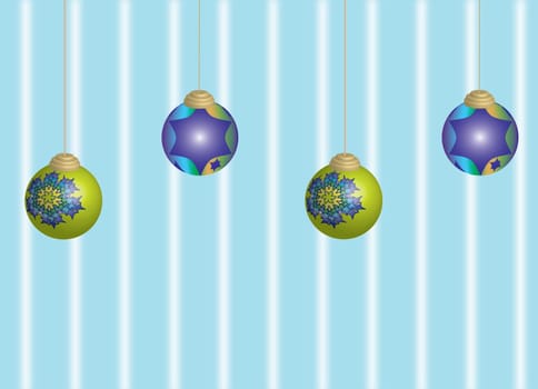 xmas baubles balls on blue background