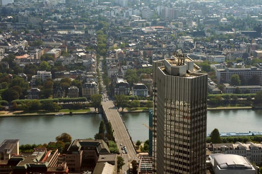 View from the Main Tower over the Untermainbrücke to Frankfurt Süd