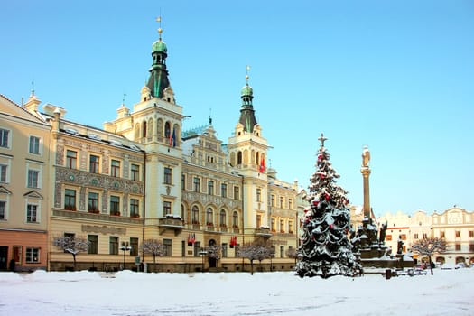 Czech Republic - town Pardubice in winter - Renaissance guild-hall on Perstynske