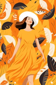 Holiday cute art leaf illustration young autum nature character cartoon women poster person happy meditating design fall flat concept active