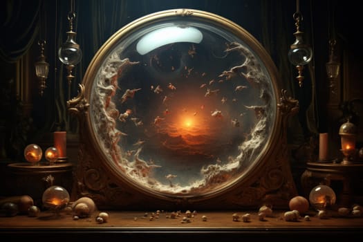 In the realm of fantasy, cursed mirror spirits are bound, their ethereal existence trapped within reflective surfaces.