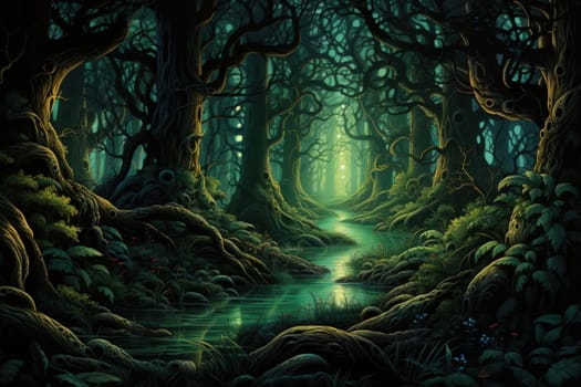 Journey through mystical forests filled with enchanted flora and sentient, conversing trees, where reality seamlessly intertwines with fantasy.