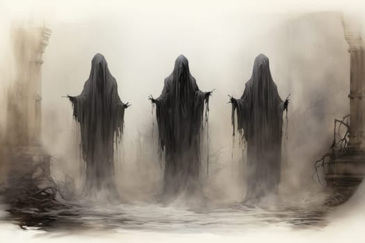 In the realm of fantasy, haunting ghostly apparitions are ethereal beings that exist between the world of the living and the realm of the dead.