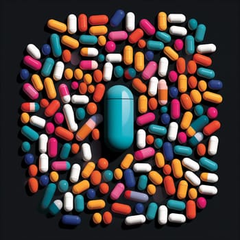 illustration pharmacy drug capsule pharmaceutical medicine colorful chemical medical healthy colourful disease remedy tablet white chemistry medication pill closeup isolated. Generative AI.