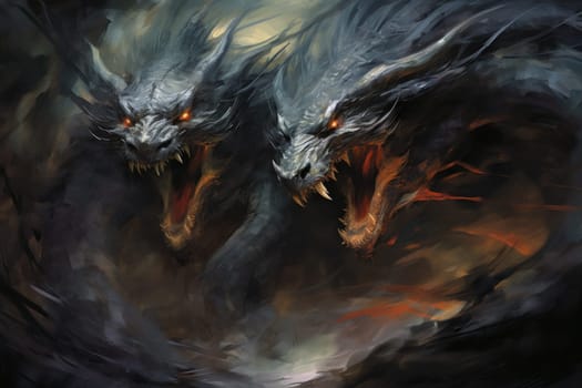 In the realm of fantasy, ferocious shadow dragons dominate the skies, their majestic forms wreathed in darkness.