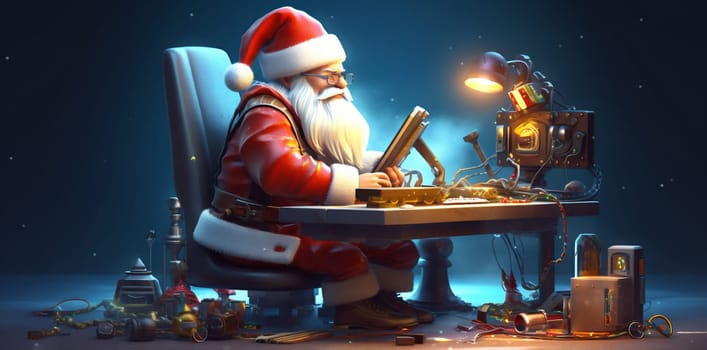 year house online cheerful holiday call new computer video home communication laptop santa cartoon christmas family character decoration season indoor happy. Generative AI.
