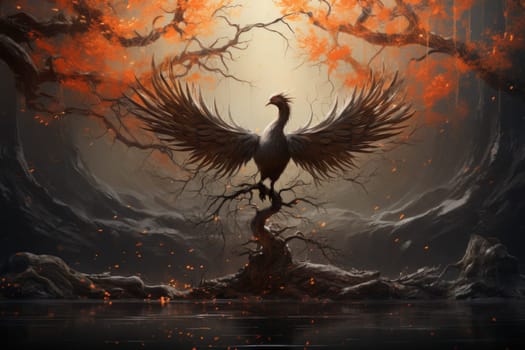 Embark on a mythical journey where ancient phoenixes, with their fiery plumage, rise triumphantly from ashes, embodying the cycle of rebirth and renewal.