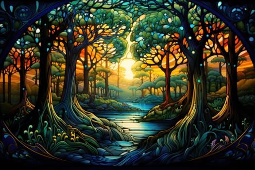 Journey through mystical forests filled with enchanted flora and sentient, conversing trees, where reality seamlessly intertwines with fantasy.