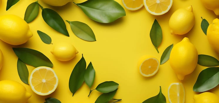 leaf summer top fresh organic color tropical food diet art green top natural view lemon background healthy fruit juicy yellow flat ingredient. Generative AI.