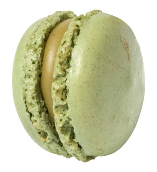 Green pistachio macaron on white isolated background
